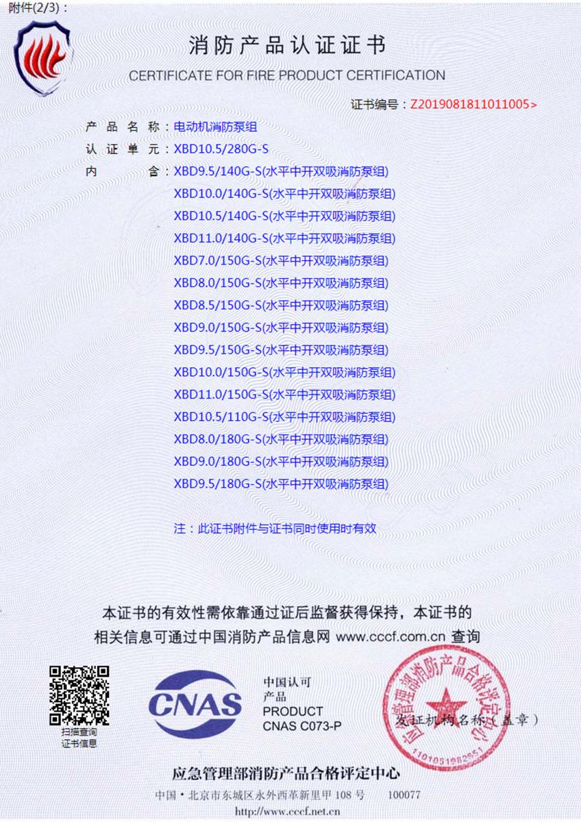 電動機消防泵組認證證書4